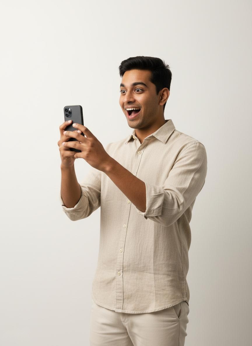Indian man using KredSetu mobile app